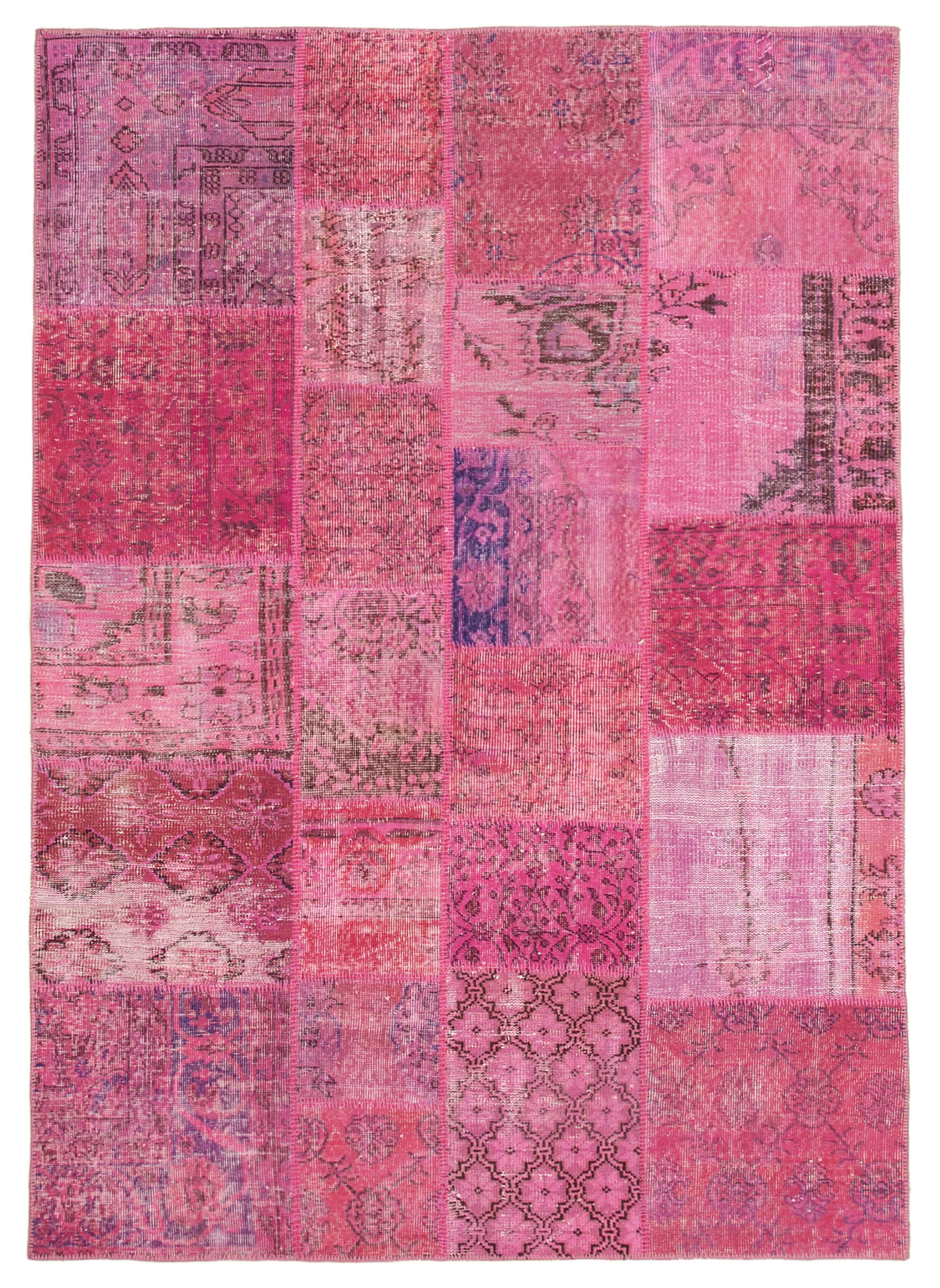Handmade anatolian overdyed 170 cm x 240 cm pink patchwork carpet