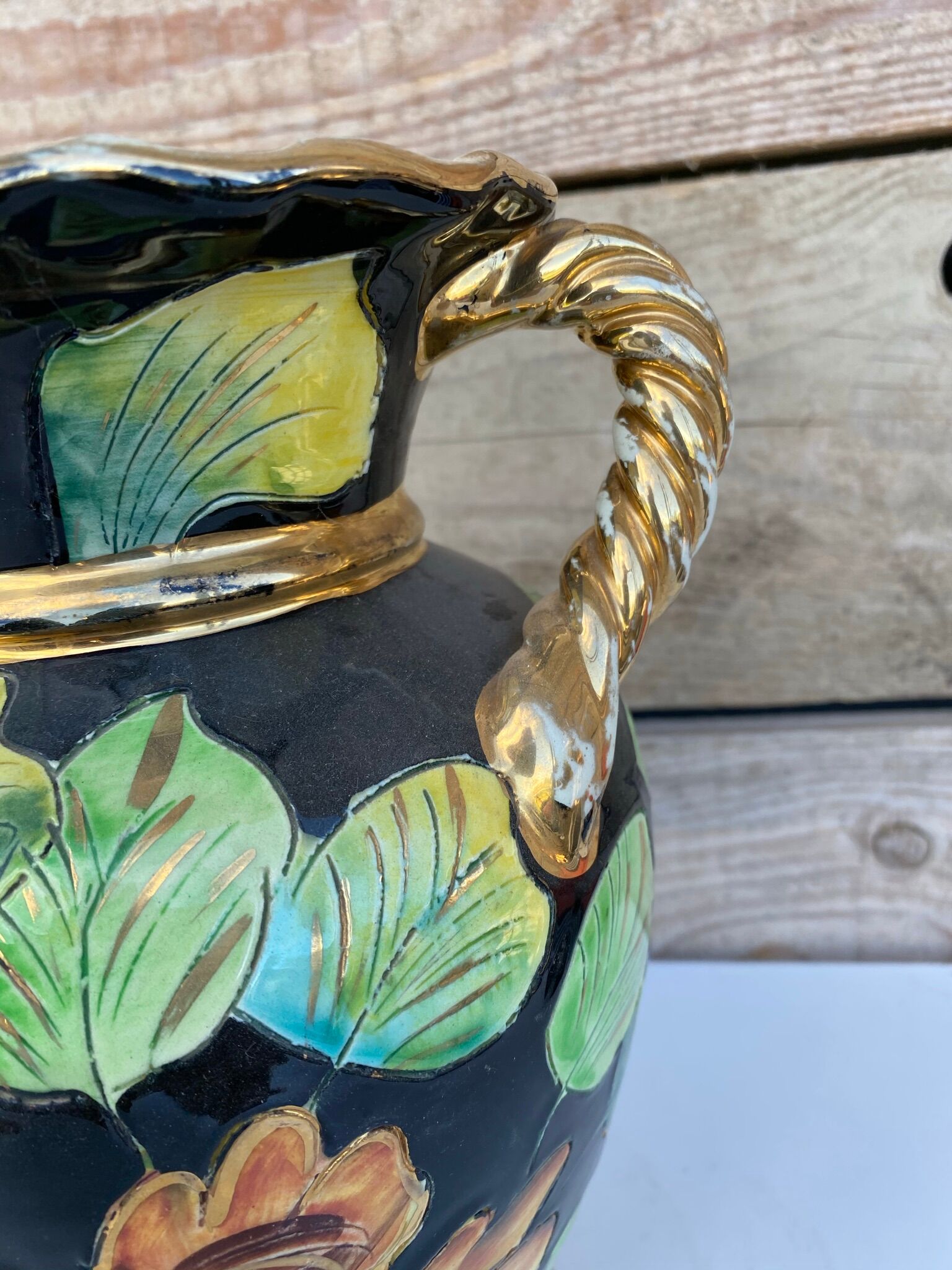 Vintage ceramic vase 1960 Vallauris flowers