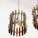 Vintage Italian Brass Cage Pendant Lamps, 1970s, set of 2
