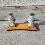 Coffee table italian coffee top glass base wood jambs porcelain
