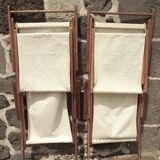 Transat avec extension chaise longue, en bois et tissu