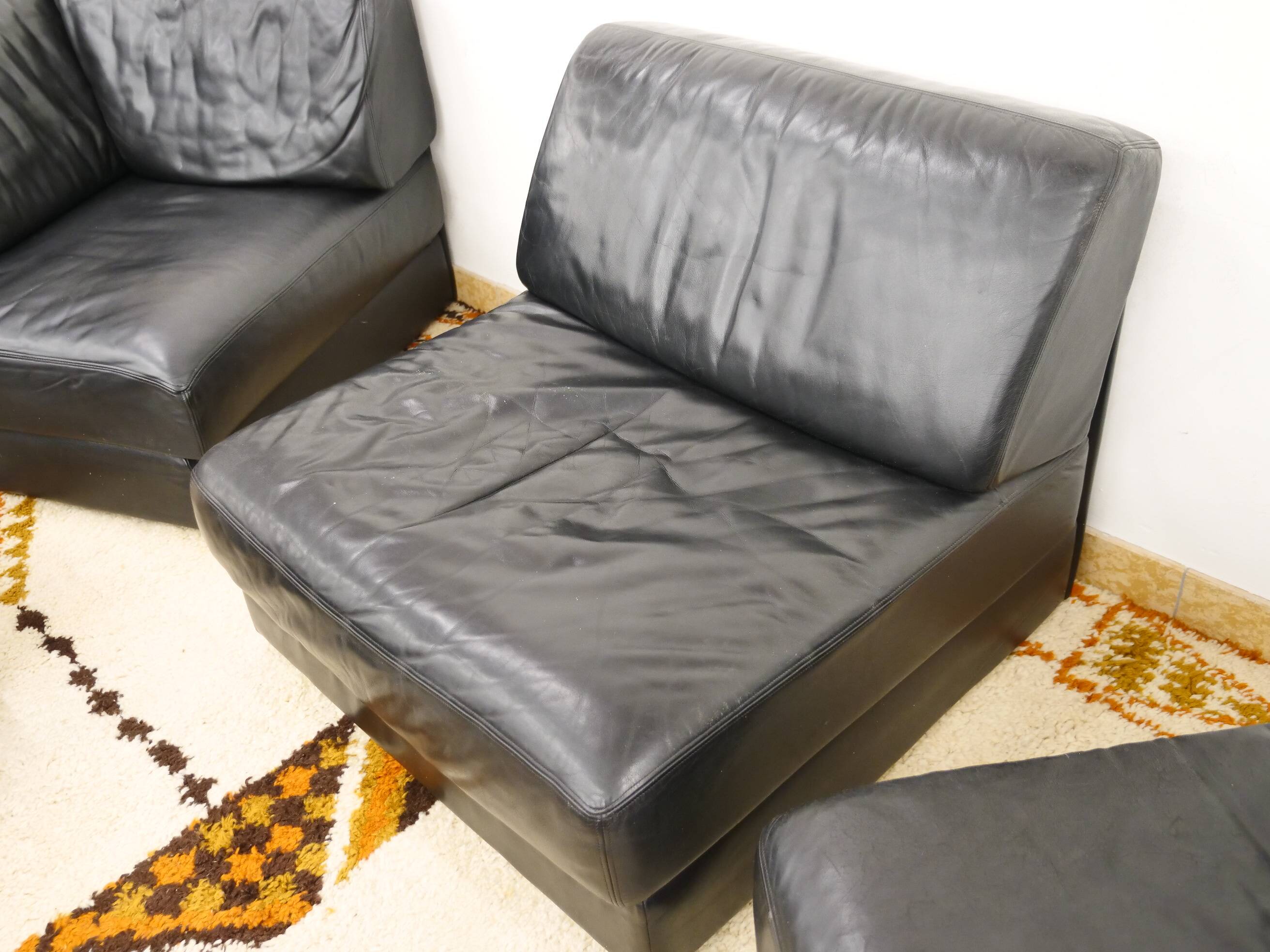 Mid-Century modular sofa in leather by De Sede, Set of 5, 1970s