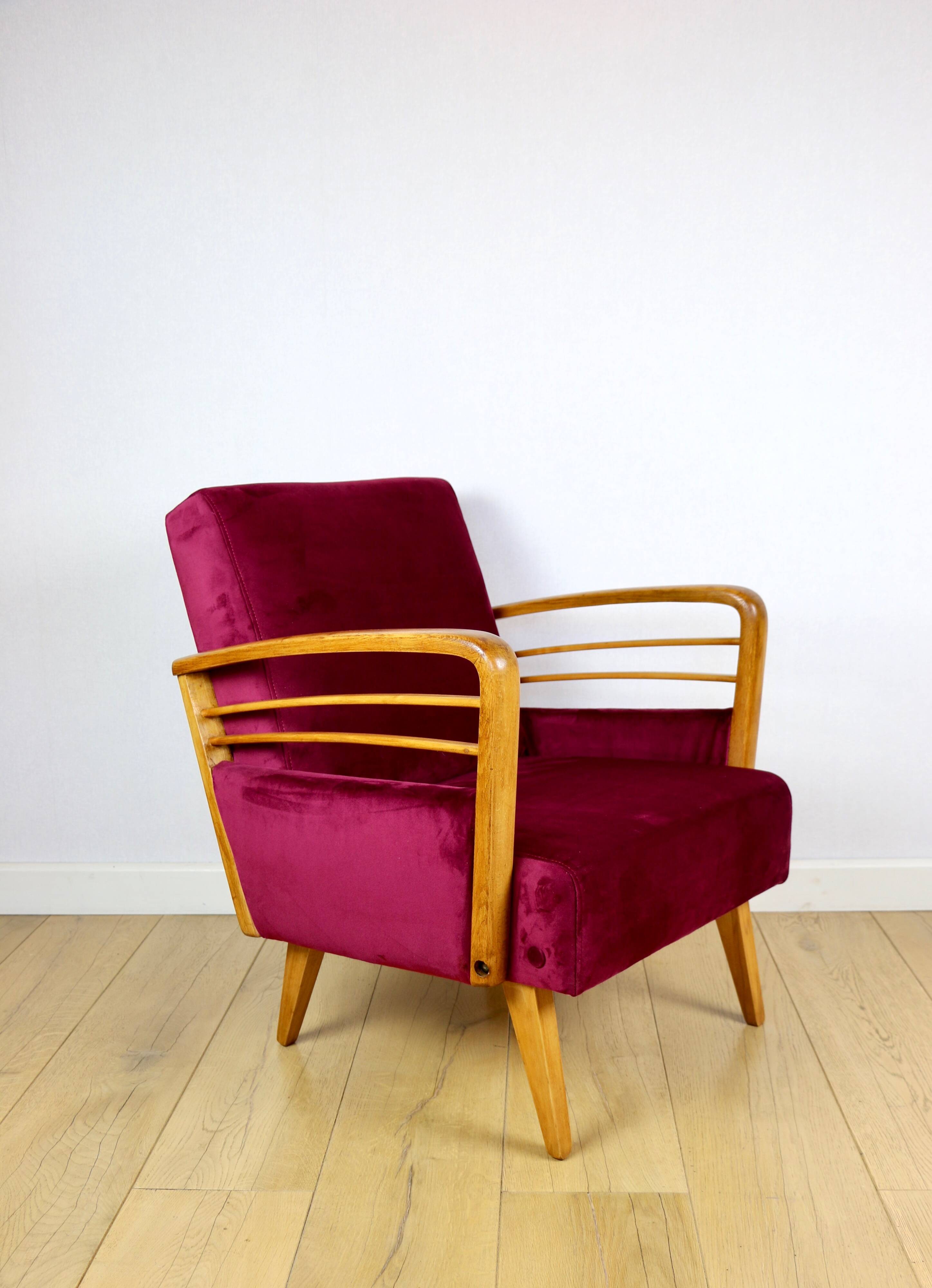 Vintage Art Deco Loft armchair raspberry - 1960s