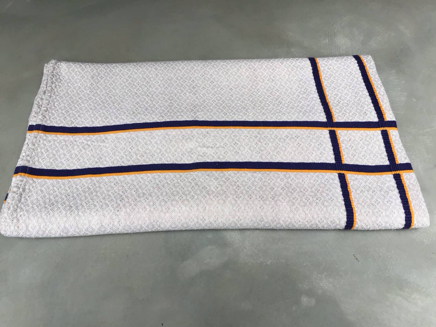 Basque fabric tablecloth with yellow and navy stripes