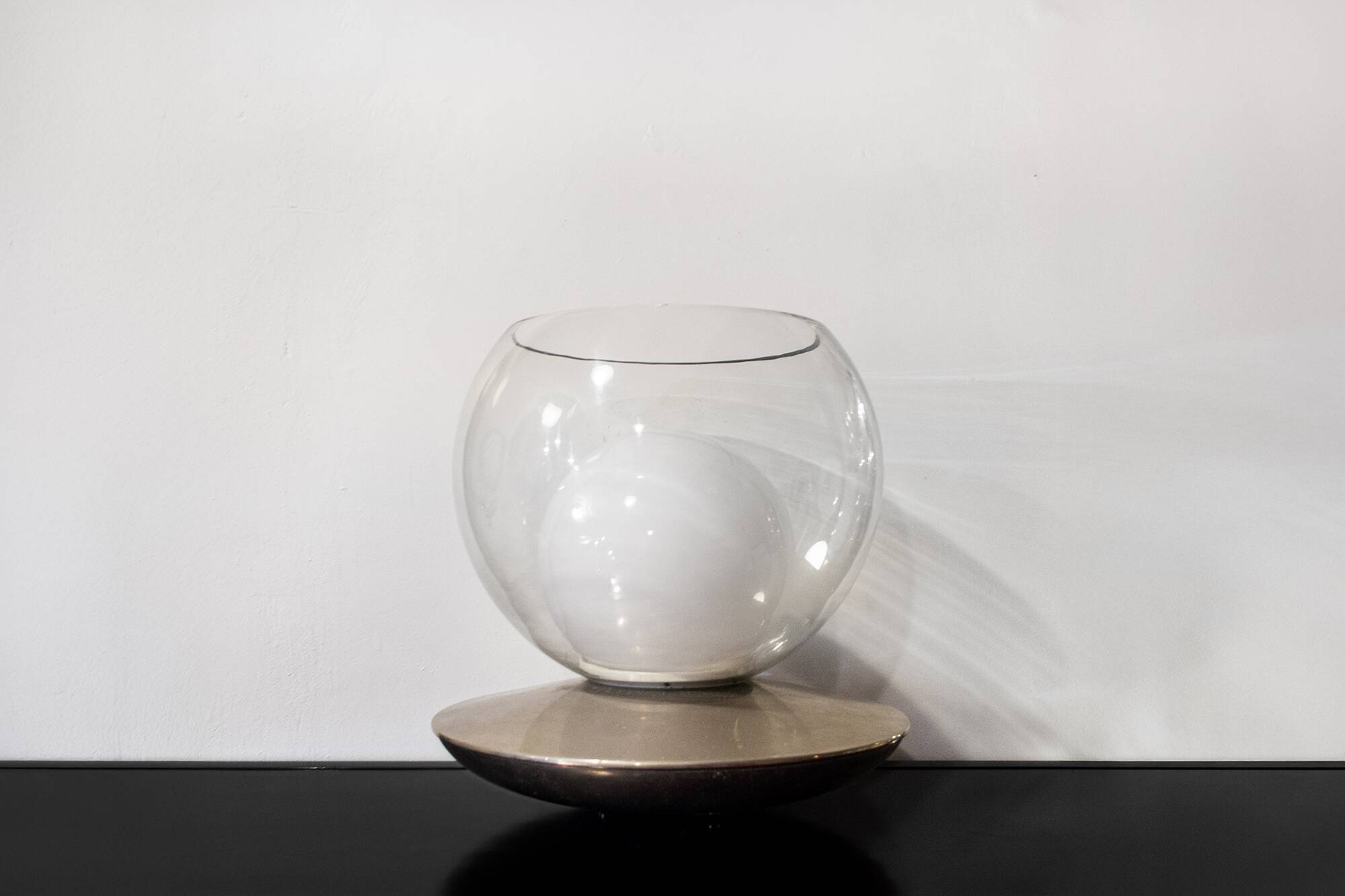 Glass & Chromed Metal Table Lamp, Italy, 1970s