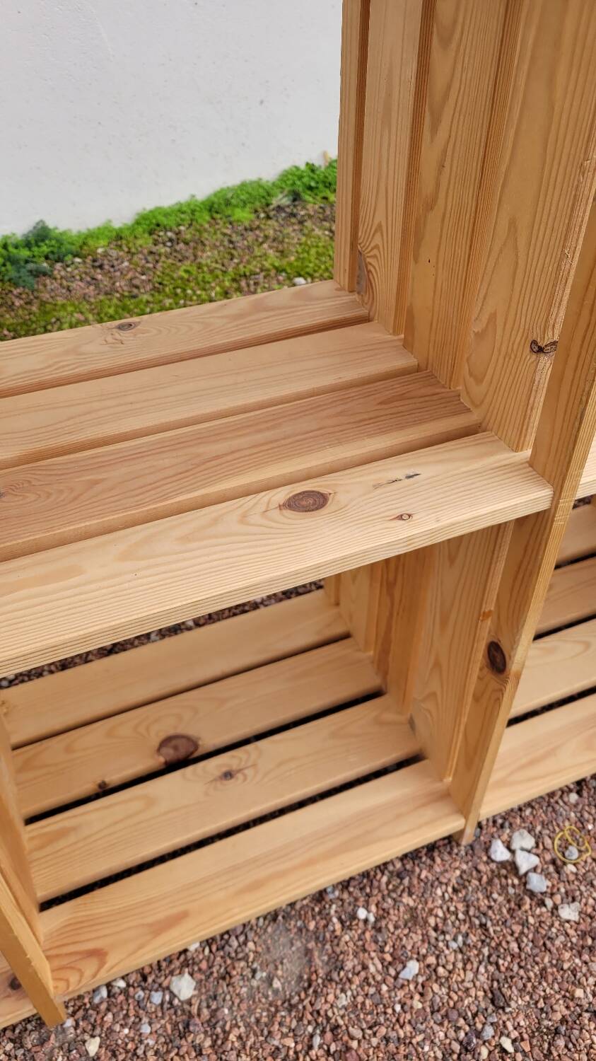 Pair of vintage pine "staircase" bookcase shelves - 1970s