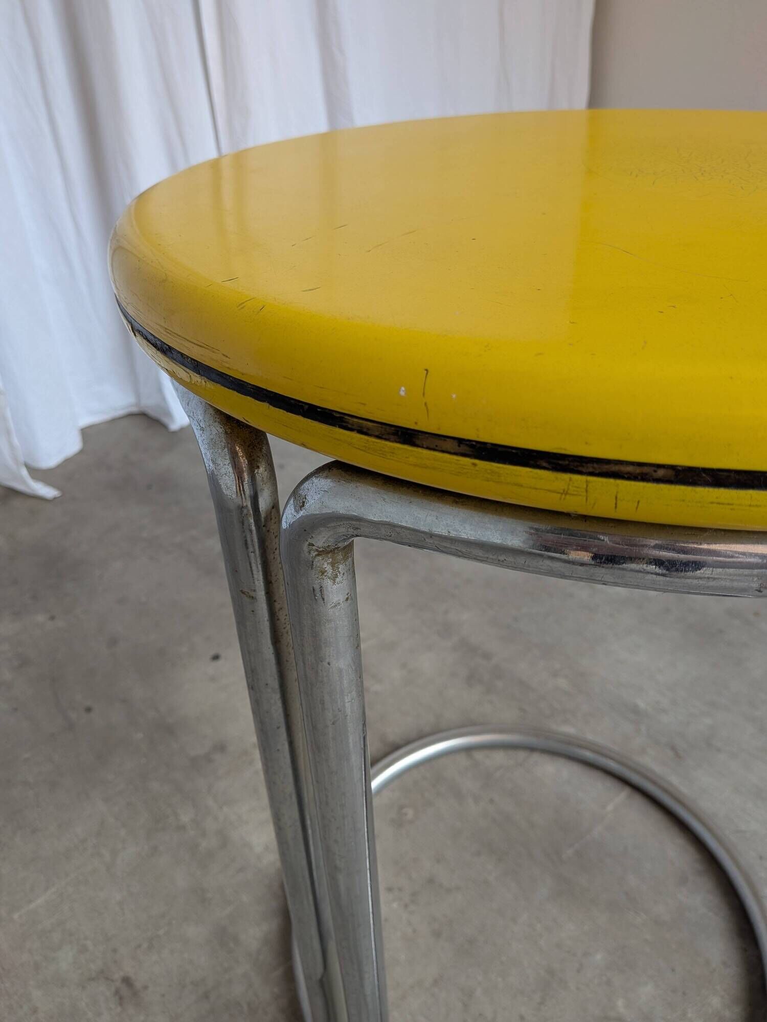 Vintage Yellow Bar Table: Chrome Bauhaus Style, 1970s High Coffee Table