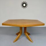 Antique octagonal solid wood extendable table, Girsberger design