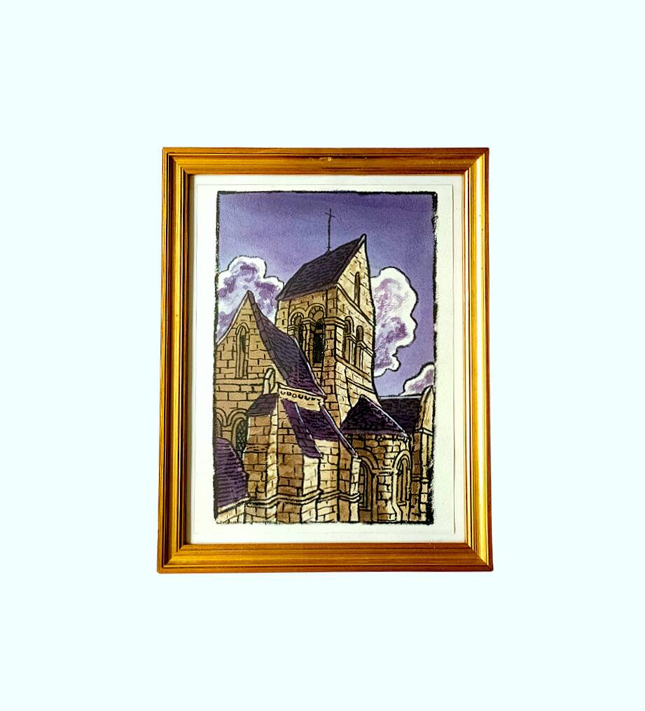 Anonymous painting – Watercolor – View of an old church in the Meuse