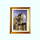 Tableau anonyme – Aquarelle - Vue sur une ancienne église en Meuse