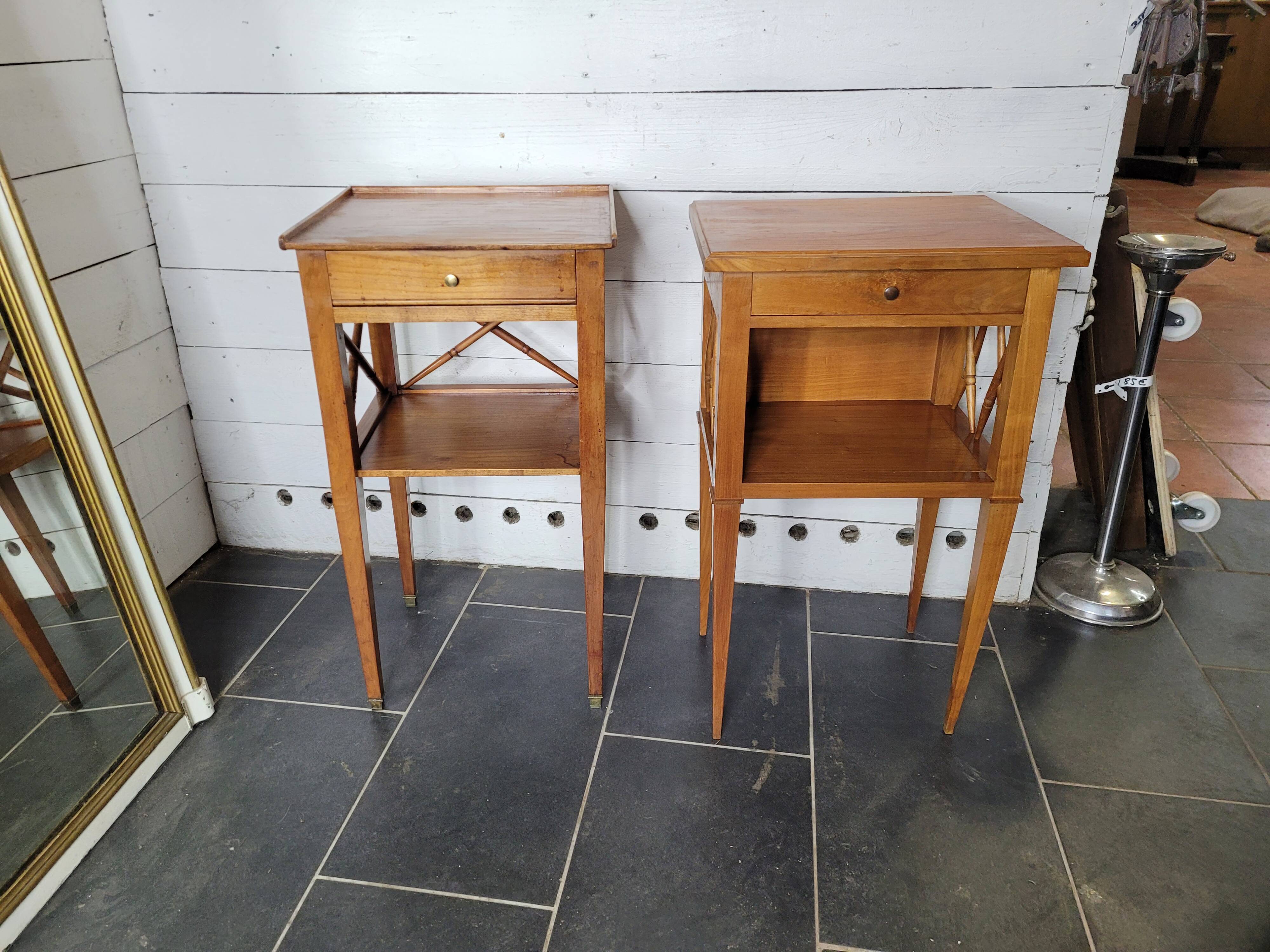 Pair of bedside tables with cherry wood lattices