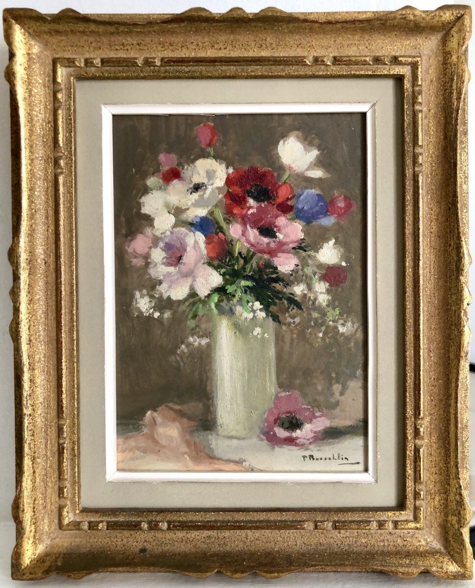 Tableau bouquet d'anémones années 1930