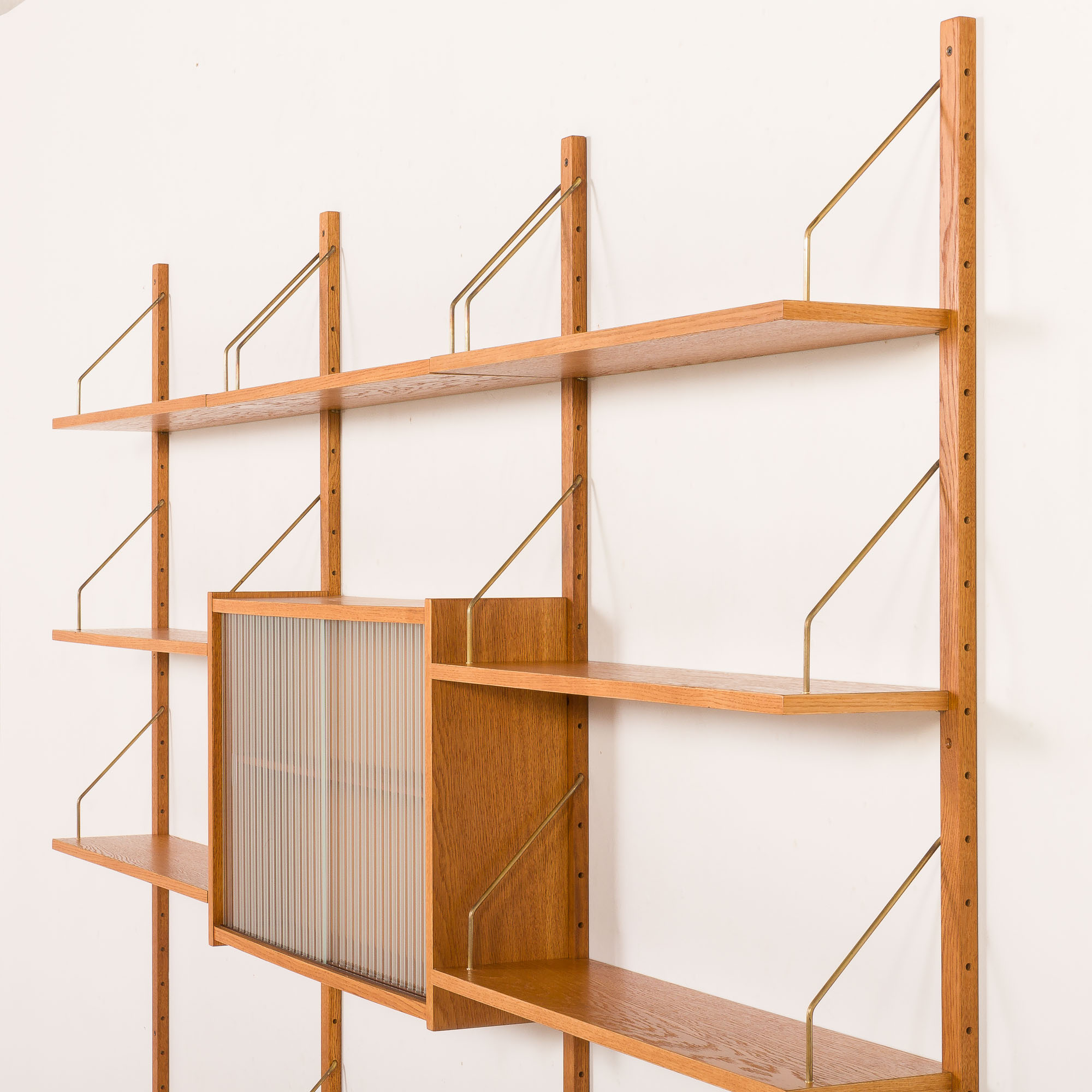 Scandinavian oak wall unit by PS System, Randers, Denmark, 1970s