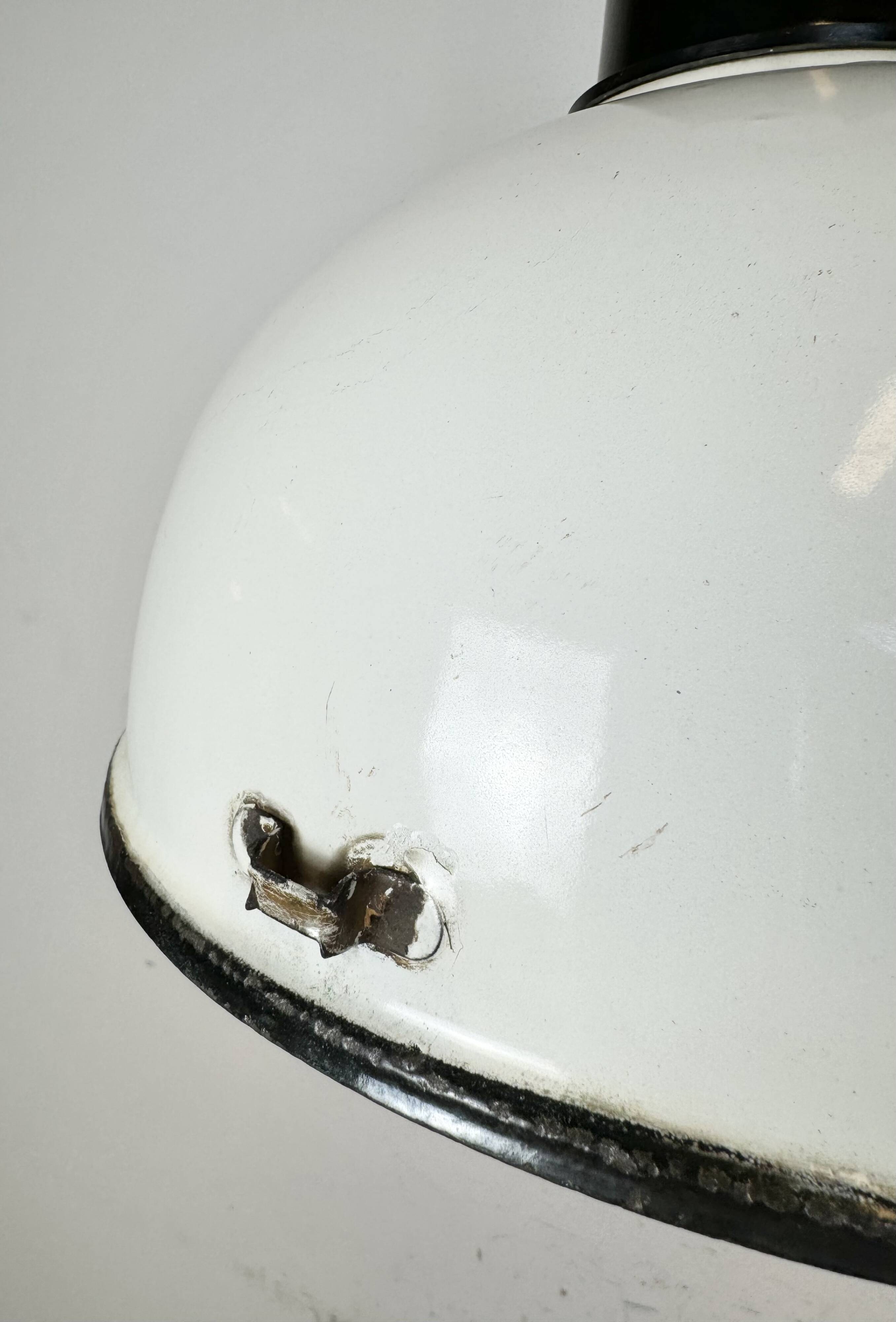 Industrial soviet white enamel pendant lamp, 1960s