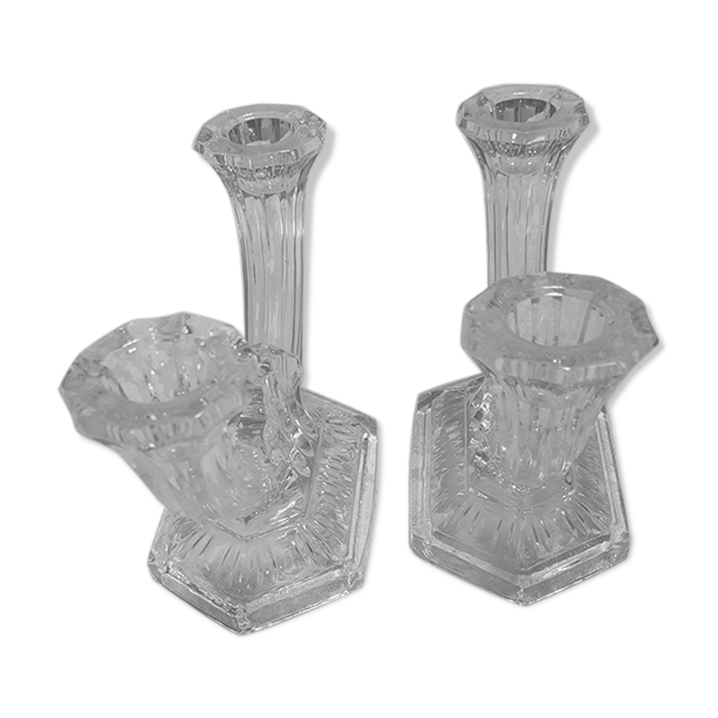 Pair of glass candle holders