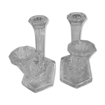 Pair of glass candle holders