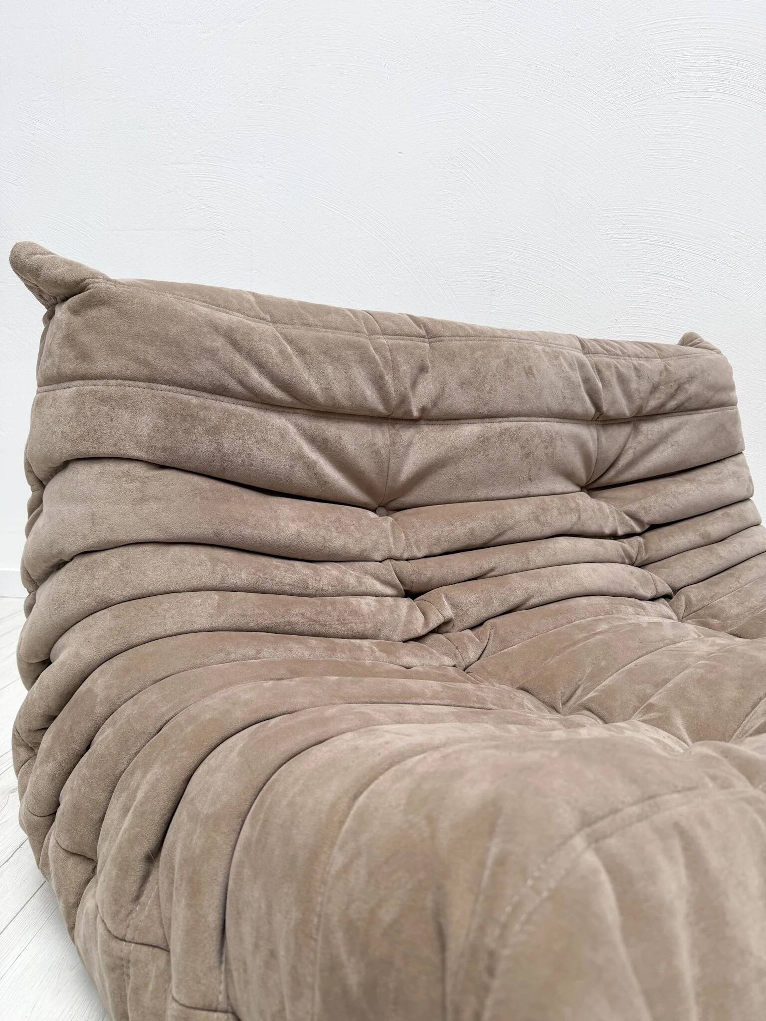 1990s vintage original taupe Alcantara Togo 2-seater by Michel Ducaroy for Ligne Roset