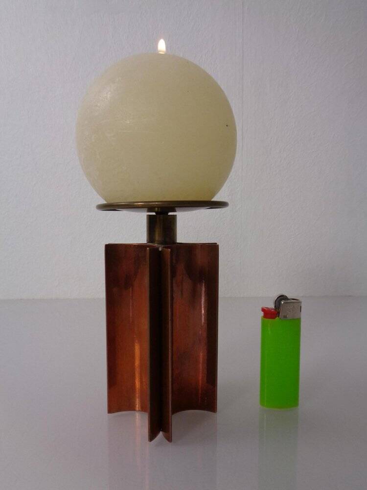 Vintage German Brutalist Candleholder in Copper and Brass, 1960s