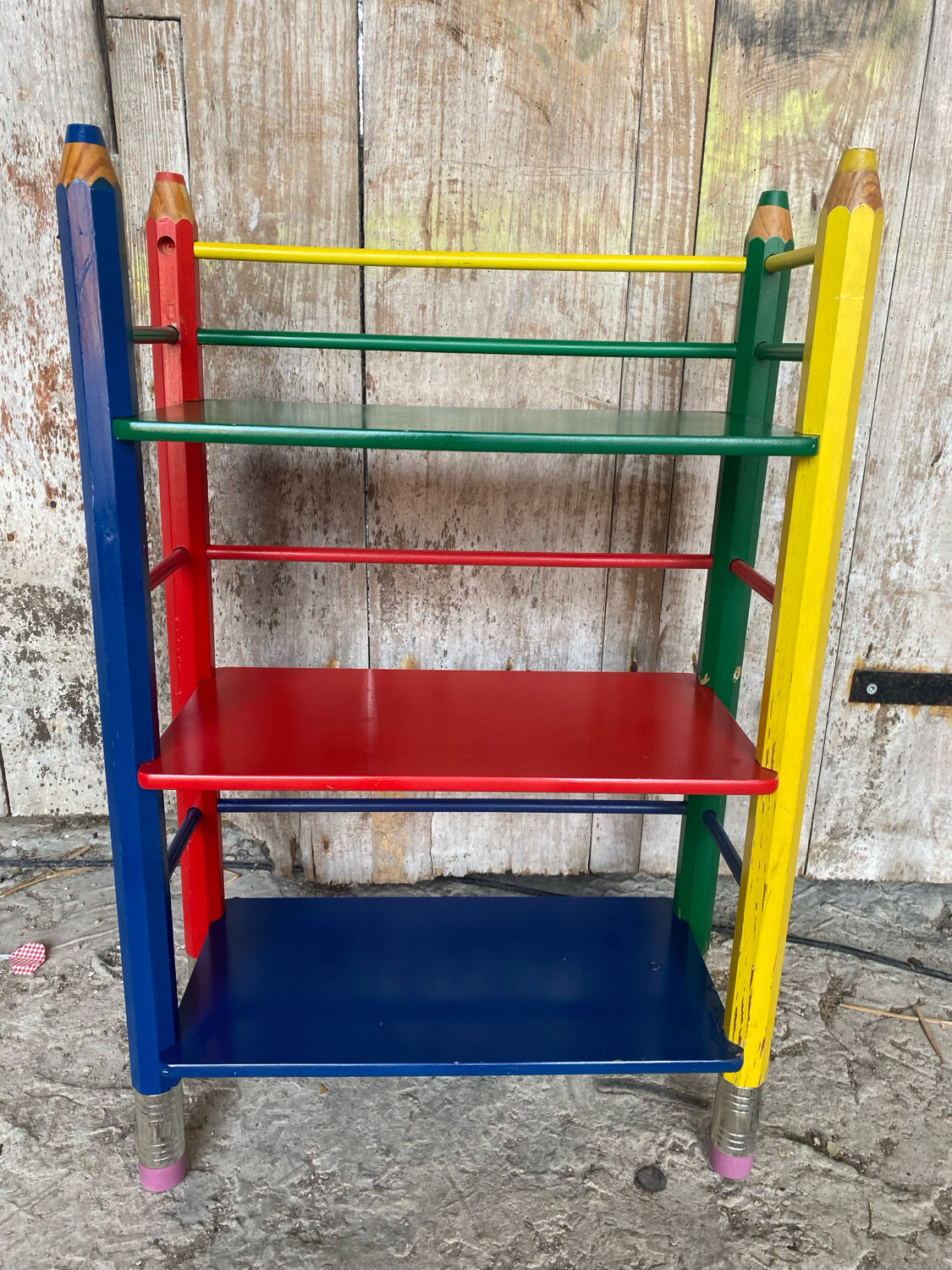Vintage Coloured Wood Shelf Pencil Design PIERRE SALA Antique Furniture #D