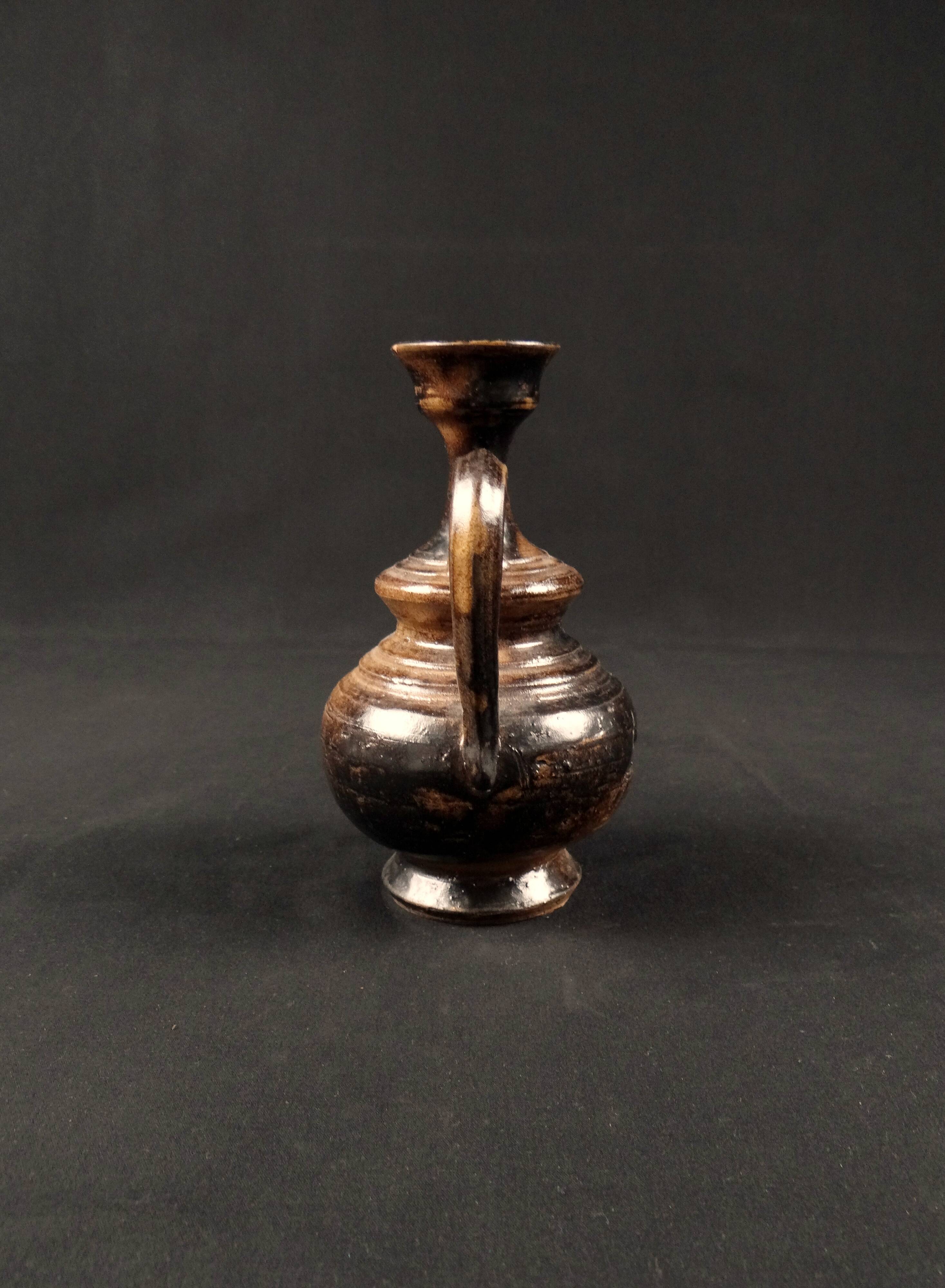 Vintage 1970s ceramic pitcher signed Jean Marais with chamotte glaze