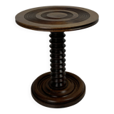 Brutalist Wood Turned Wine Press Side Table in the style of Charles Dudouyt