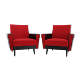 Paire de fauteuils en similicuir et en tissu rouge des années 1970, Tchécoslovaquie