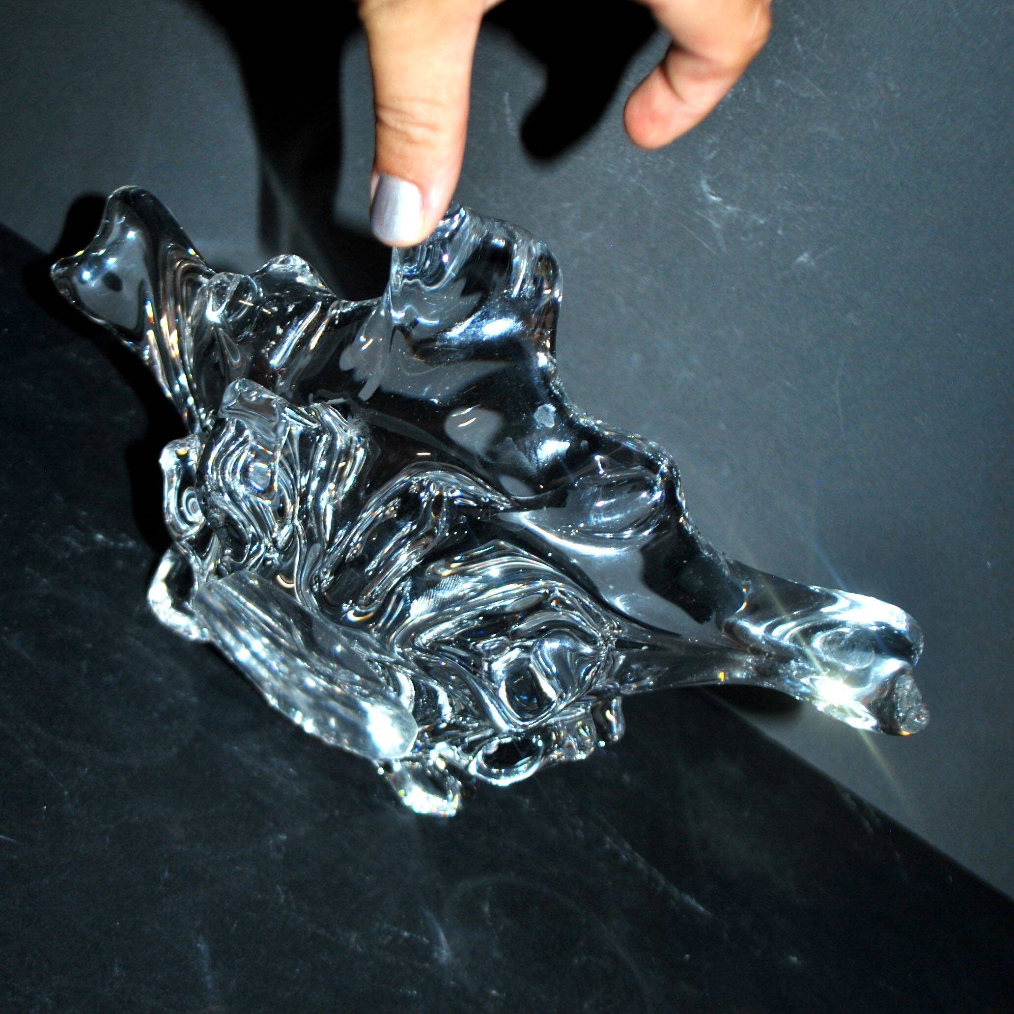 1960 design empty pocket coupe in free-form moulded crystal by Daum