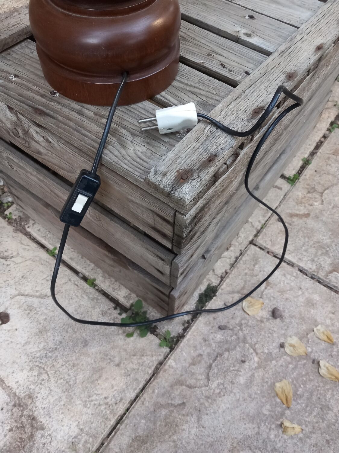 Vintage wooden lamp with fringed shade