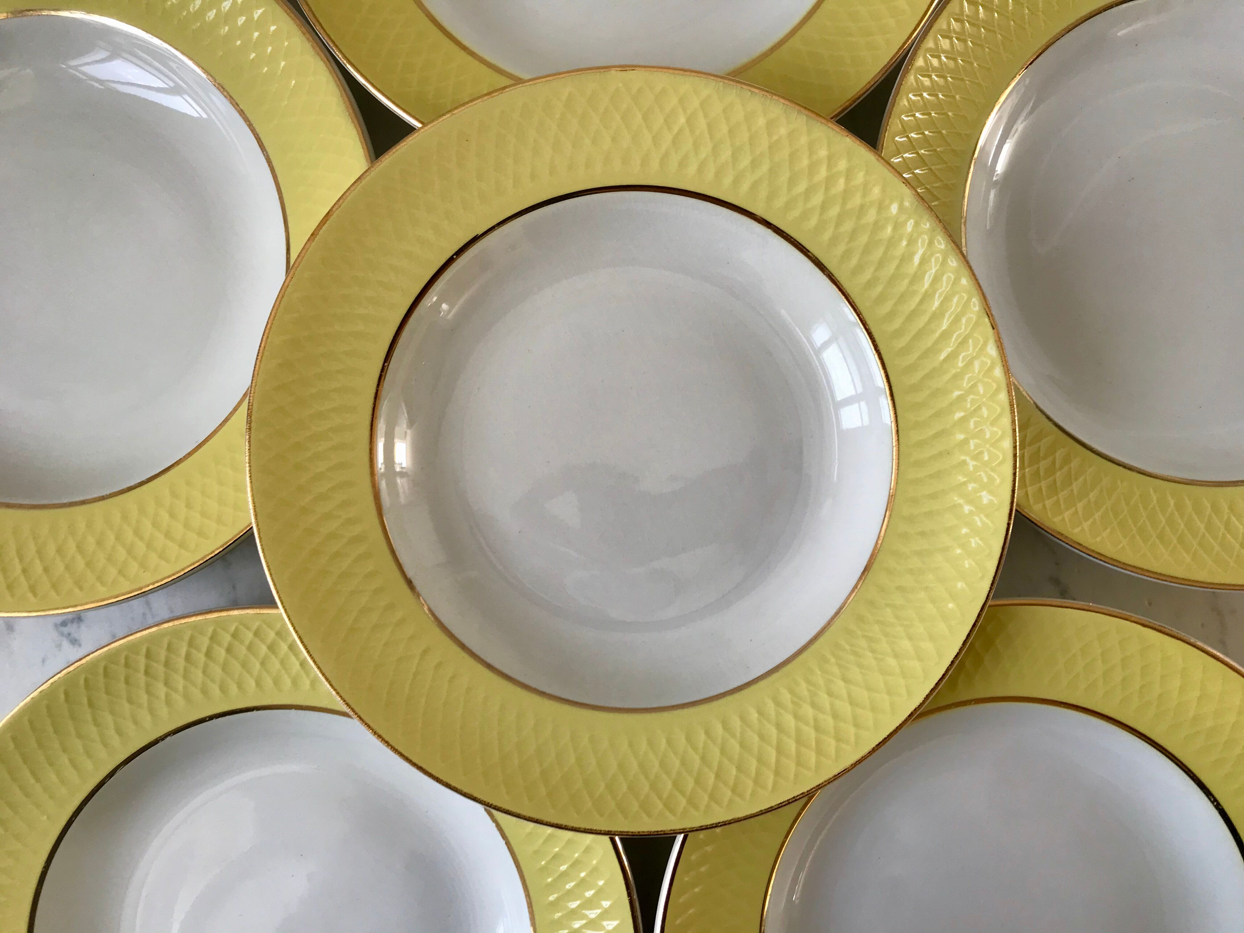 lot of 6 hollow plates Moulin des Loups textured canary yellow 50s