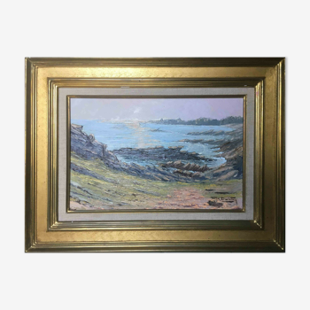 Tableau Felix Davoine Quiberon Rochers Pointe de Goulvars Bretagne + cadre