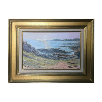 Tableau Felix Davoine Quiberon Rochers Pointe de Goulvars Bretagne + cadre