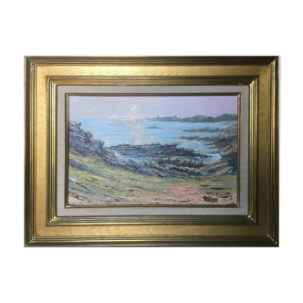 Painting Felix Davoine Quiberon Rochers Pointe de Goulvars Bretagne + frame