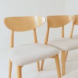 Ensemble moderne de 6 chaises de salle à manger, tissu écru et bois de hêtre naturel