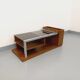 Rectangular vintage modernist coffee table with wooden niches, chrome.