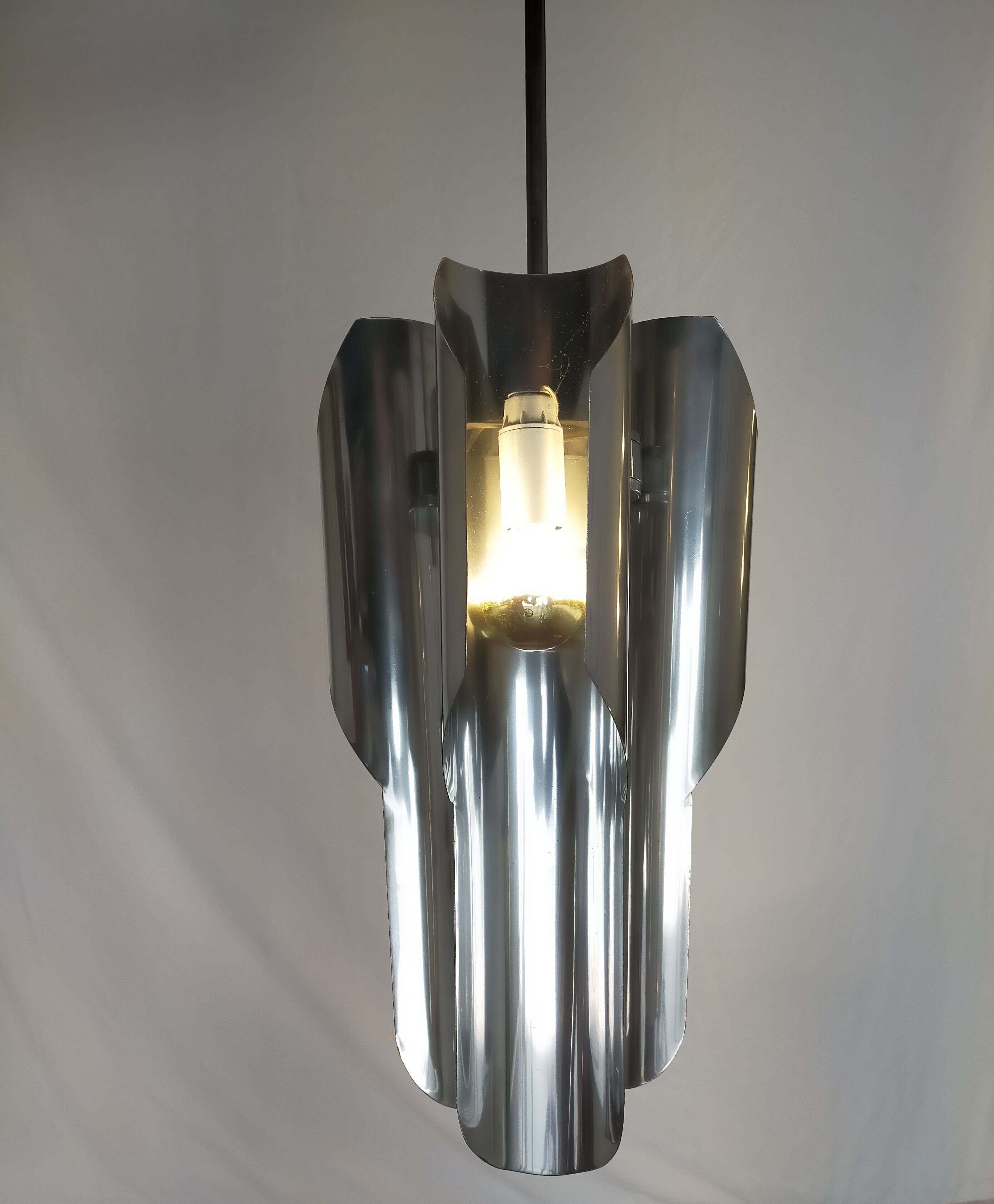 Chrome metal pendant lamp from the 1970s