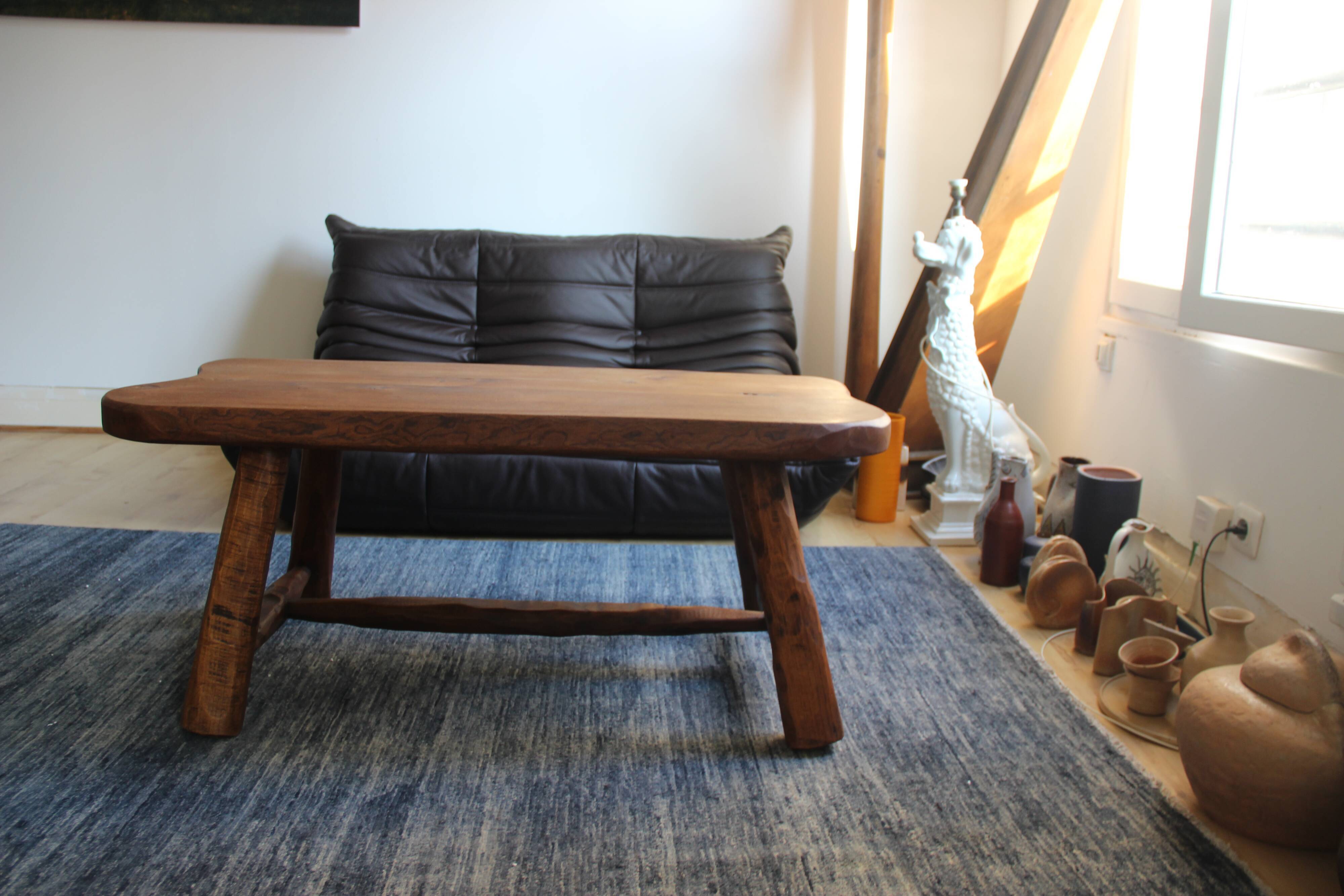 Solid elm bass table, brutalist style