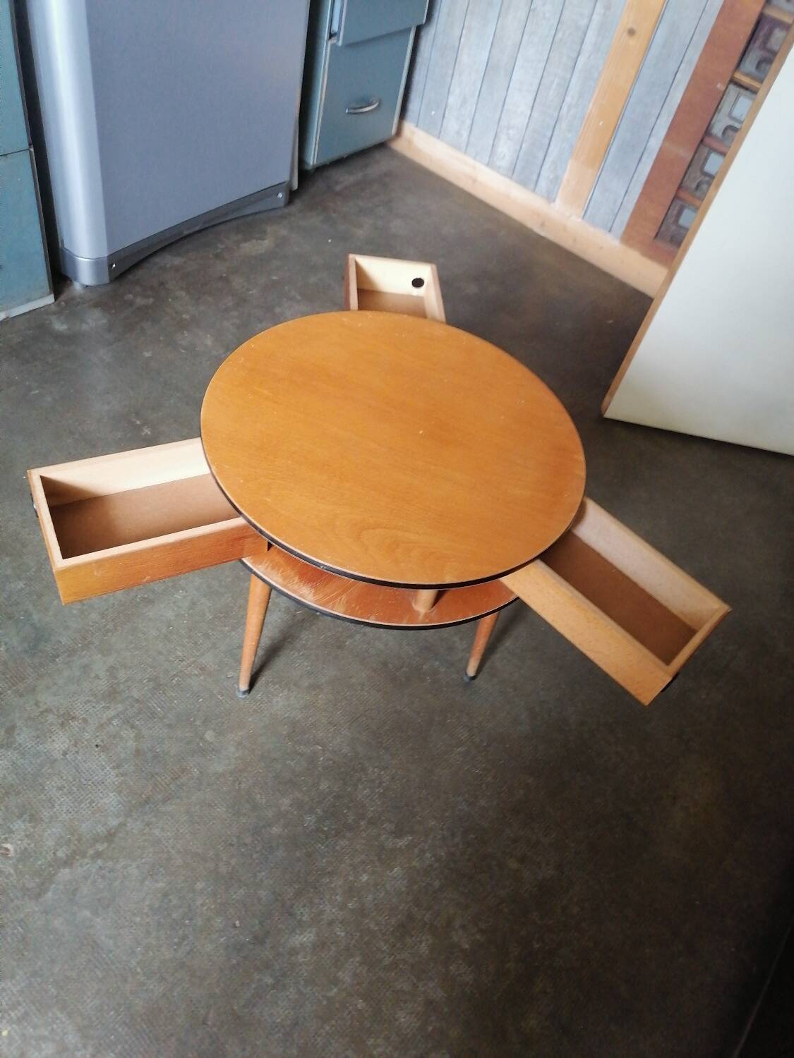 Side table, round work table in Scandinavian style, 1960.