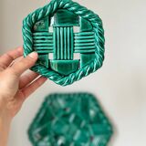 Trio dessous de plat et dessous de bouteilles barbotine art deco