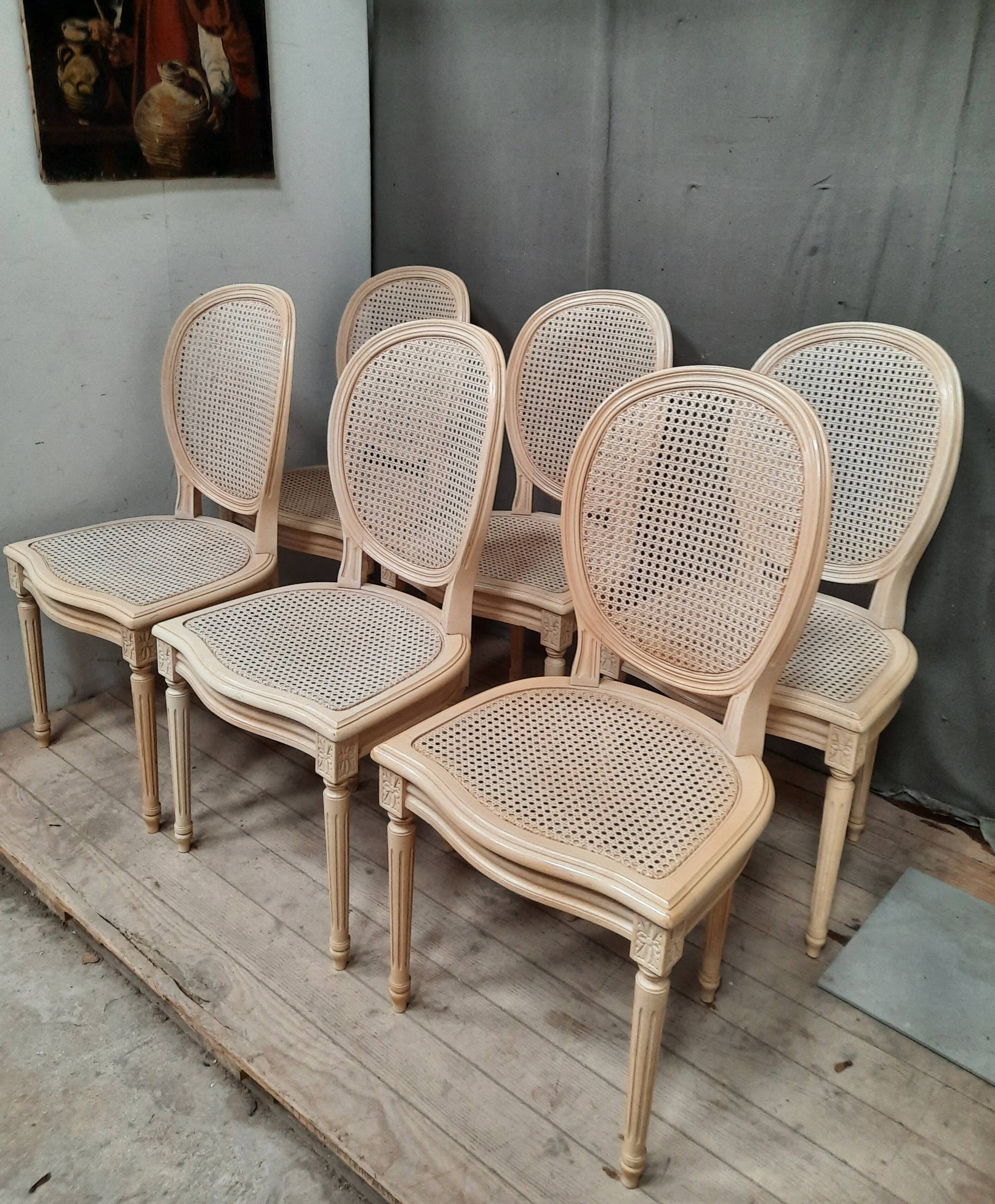 Set of 6 Louis XVI style caned chairs