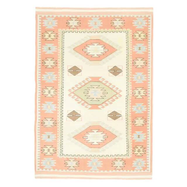 1970s vintage Turkish Oushak handmade wool cotton beige area rug 127x186