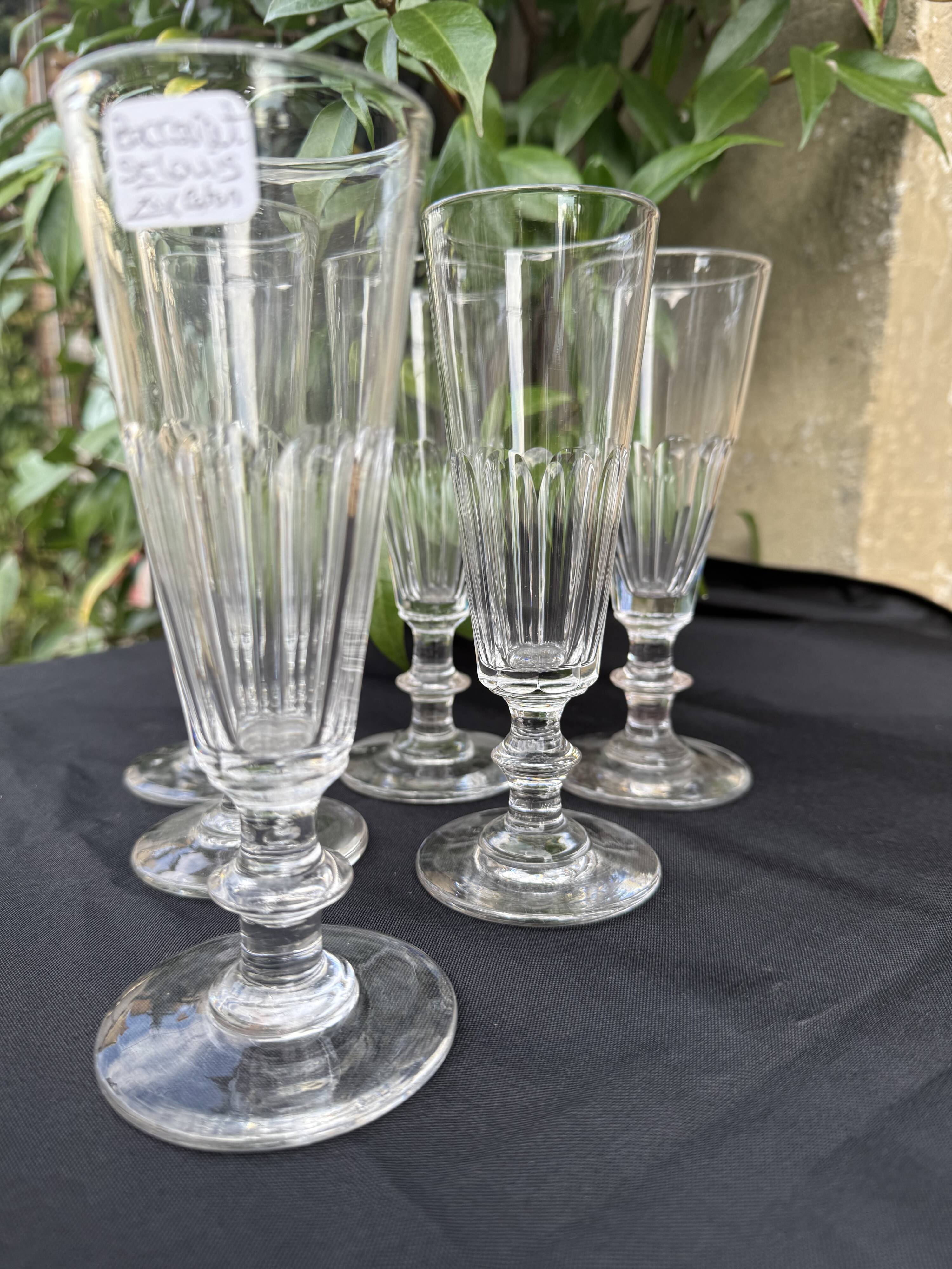 6 Champagne Flutes – 19th Century Cut Crystal – Baccarat/St.Louis
