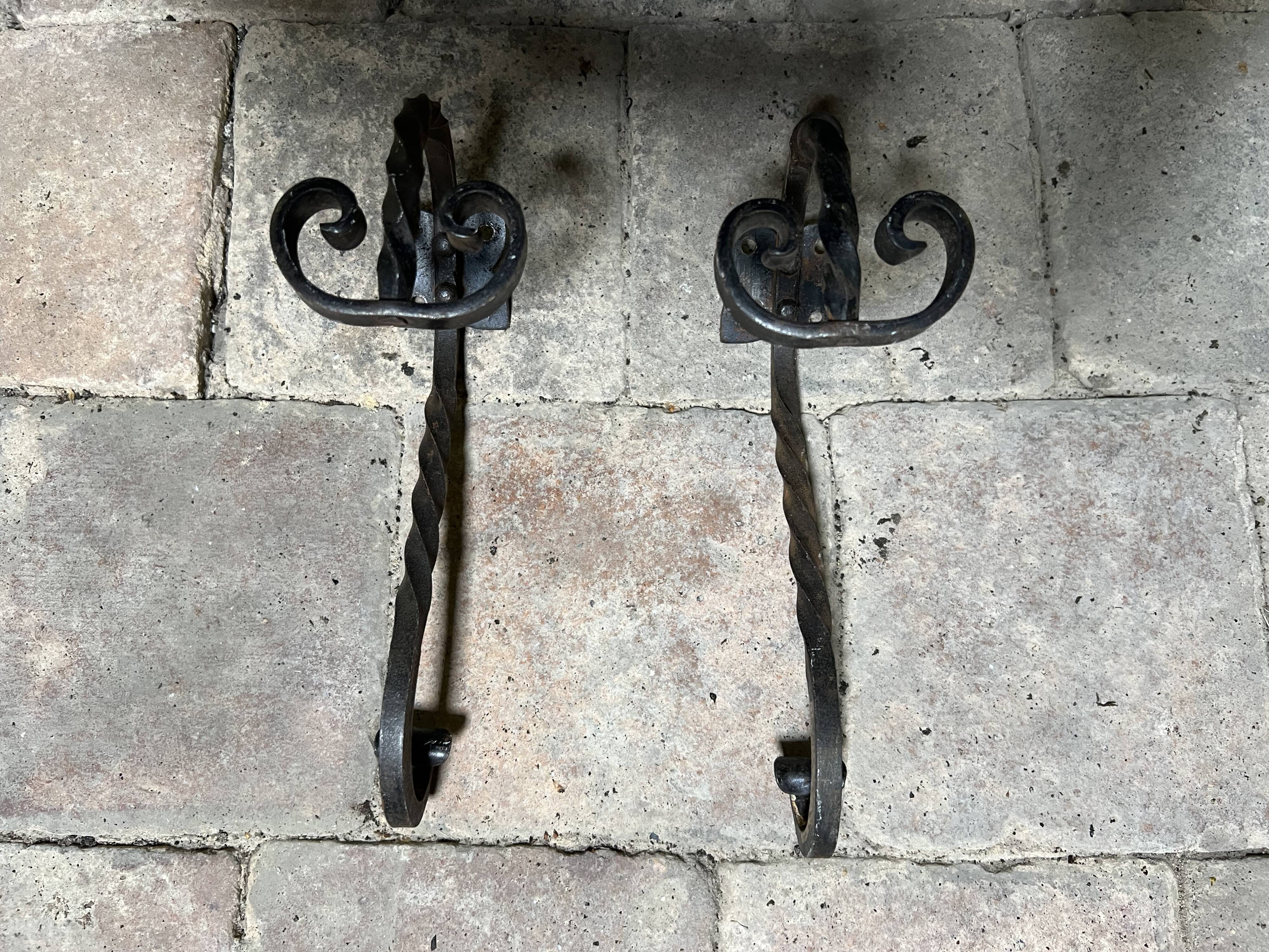 Pair of Medieval Style Wrought Iron Wall Brackets