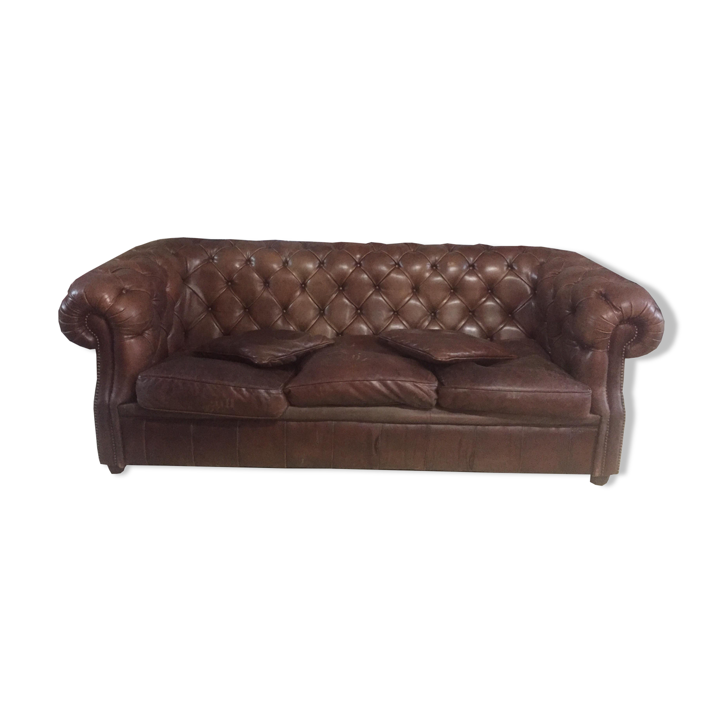 Chesterfield style sofa in vintage brown leather