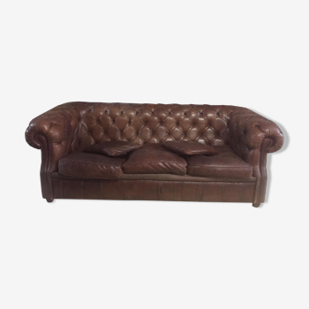 Canapé style Chesterfield en cuir marron vintage