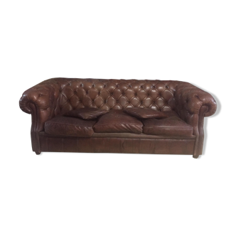 Canapé style Chesterfield en cuir marron vintage