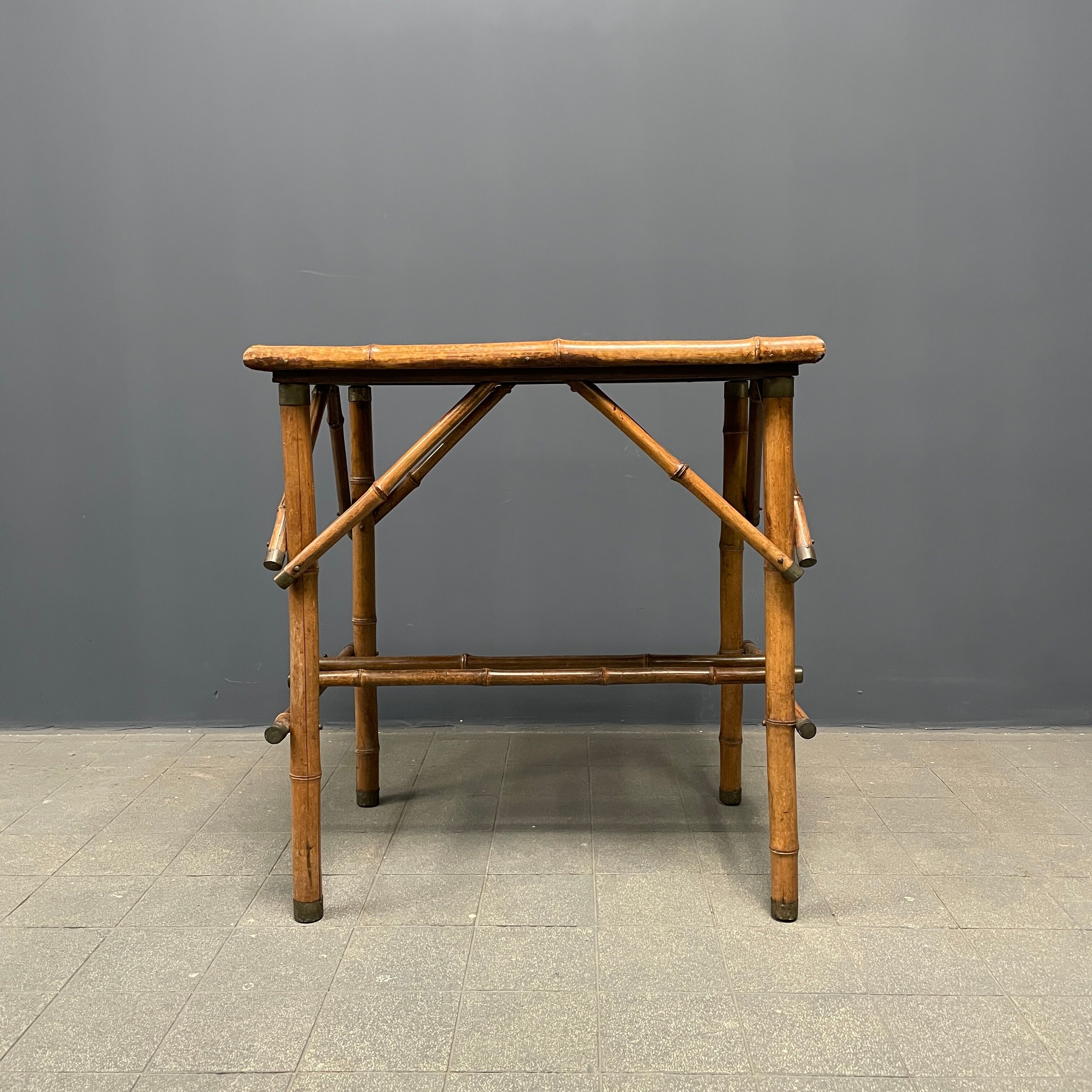 Bamboo side table with mirror top from France, 1940s