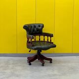Chesterfield Revolving Captain's Chair with Green Leather Upholstery