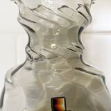 Smoky Gray Regenhütte Vase with Swirled Ribbing, German Handblown Glass