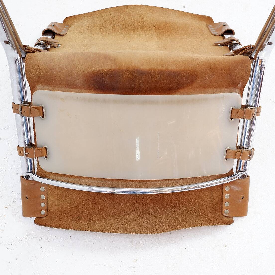 Vintage Leather and chrome Tubular Lounge Sling Chair, 1960s