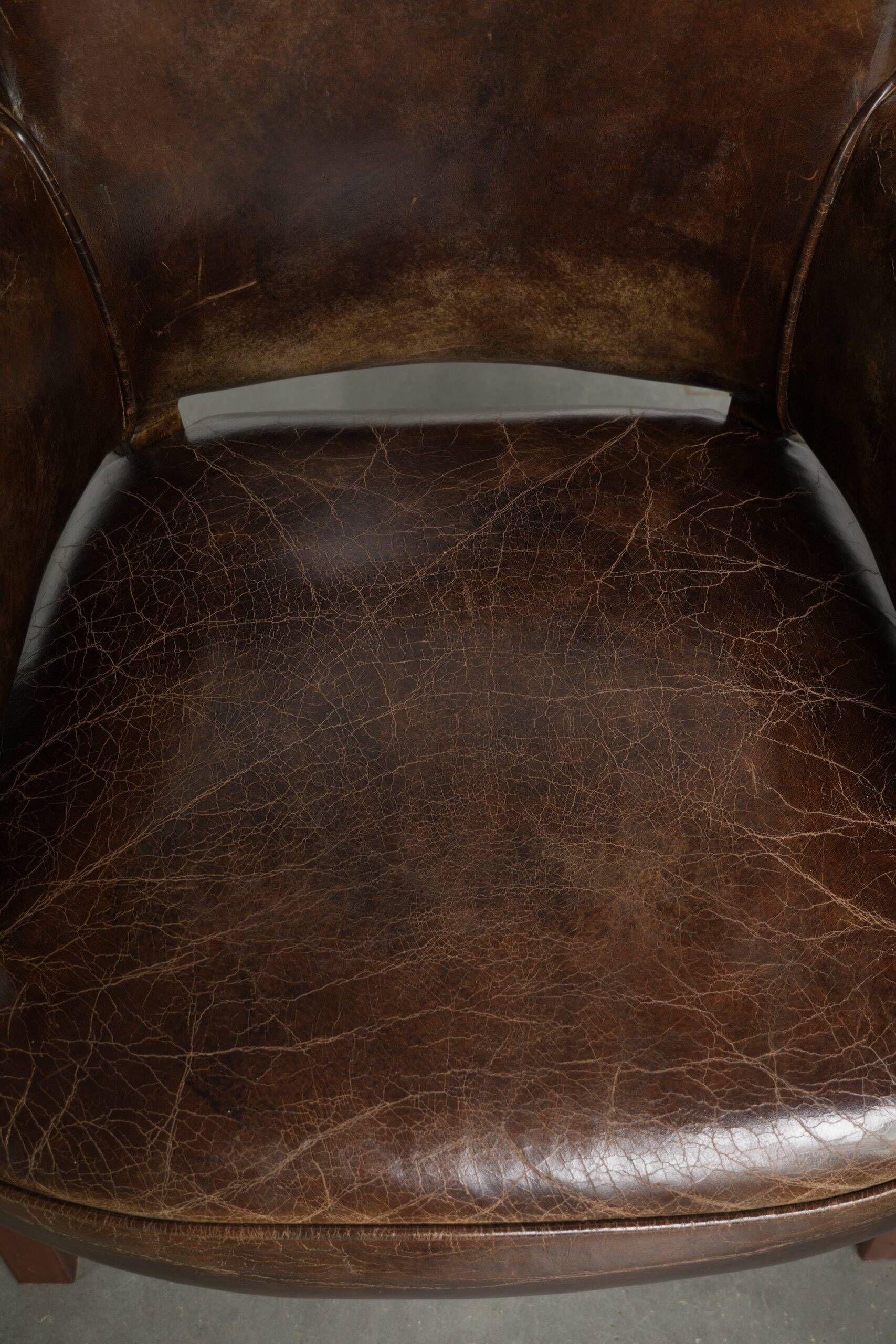 Characterful set of 6 cowhide dining chairs made of grained leather